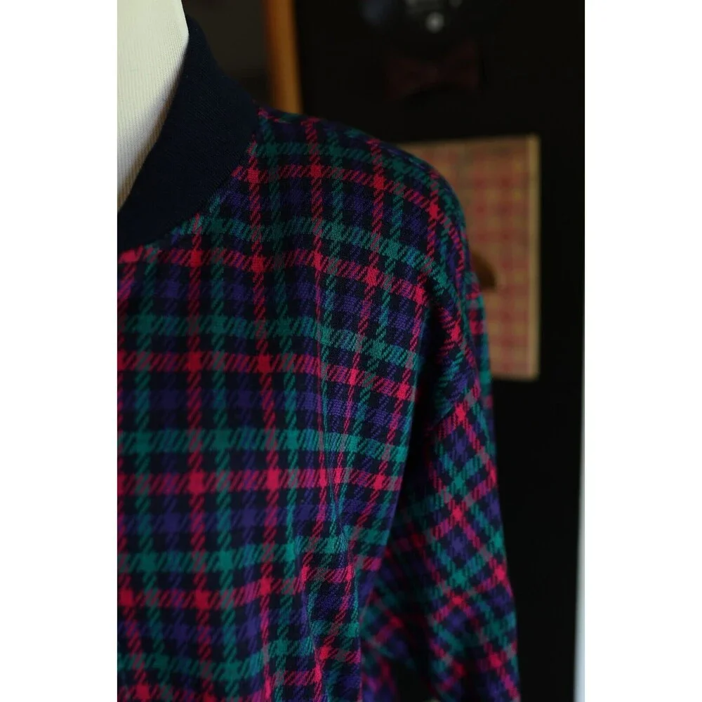 Vtg. Graff Californiawear Jewel Tone Plaid Button Down Cardigan Jacket Sz. 14